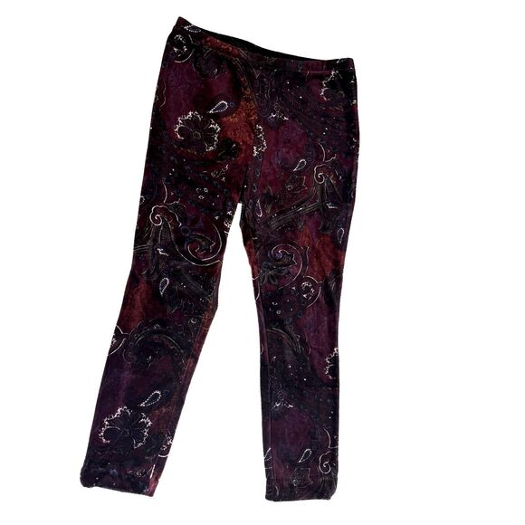 Chicos Zenergy Pants Size 1 M 8 Short Paisley Velour Leggings Stretch Petite - Picture 1 of 10